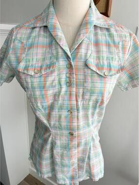 Vintage Rockmount Cowgirl Shirt | 1950s–60s Pastel Plaid Western Top | S/M
